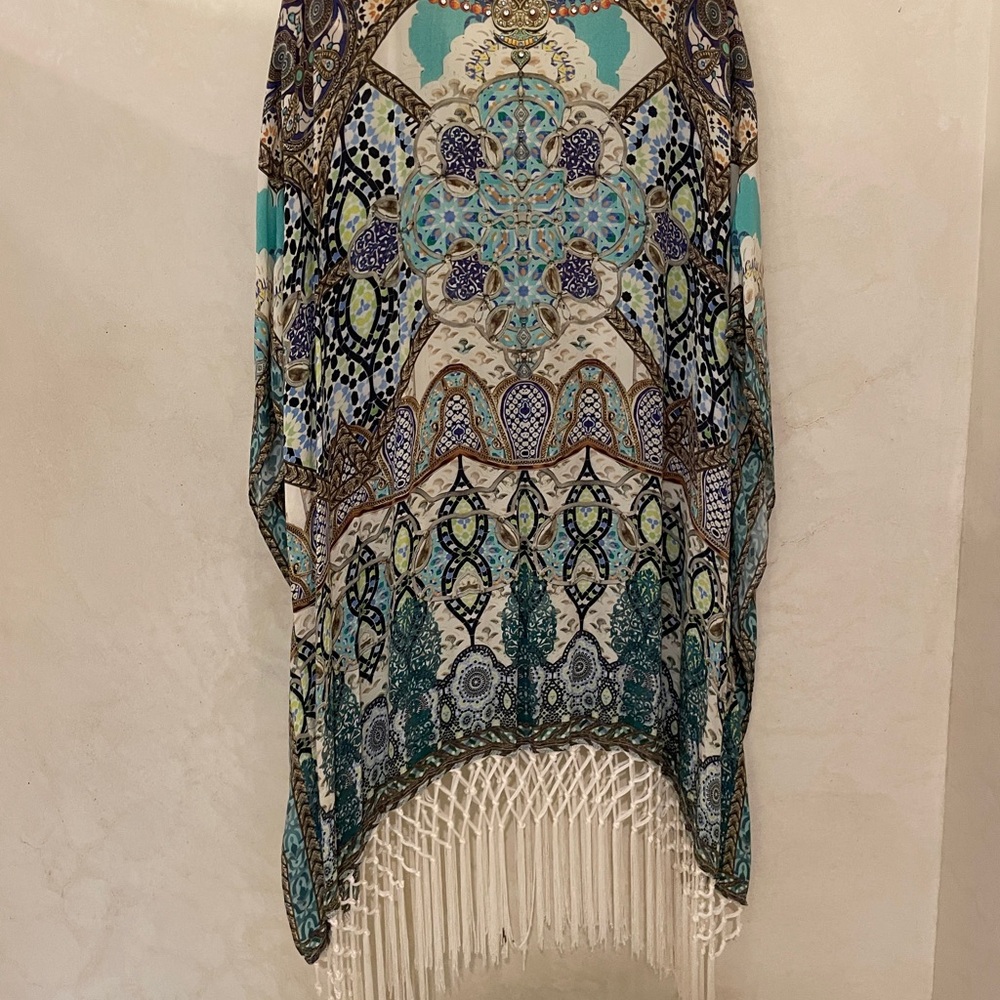 Camilla Franks Short Kaftan w/ added Fringe Hem, Meet Me In Casablanca, Silk, OS - Picture 9 of 9